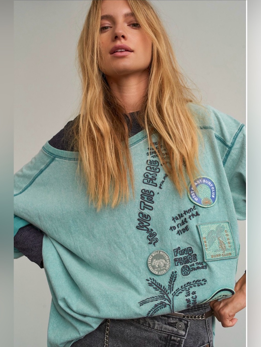 Free People NWT Ivy Tee Aqua Combo Size Small